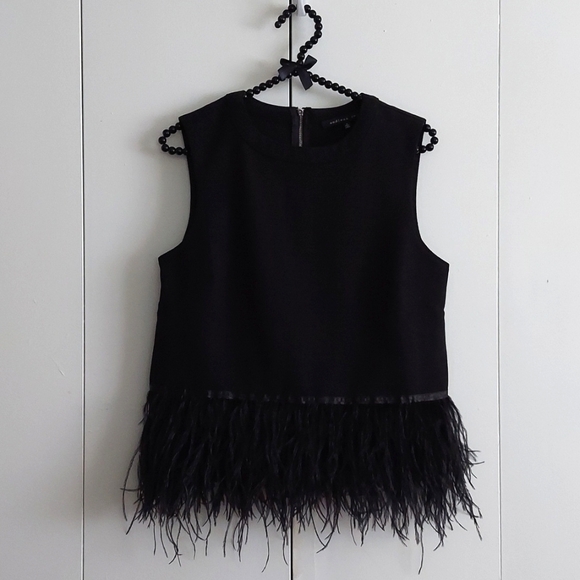 Endless Rose Tops - Endless Rose Black Feathered Hem & Exposed Silvertone Zipper Camisole Size Small